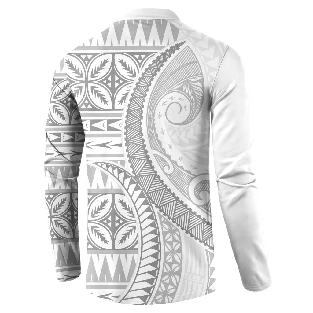 Polynesian White Sunday Button Sweatshirt Lotu Tamaiti Melanesian Pattern LT9 - Polynesian Pride