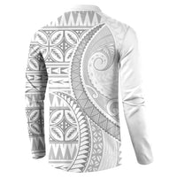 Polynesian White Sunday Button Sweatshirt Lotu Tamaiti Melanesian Pattern LT9 - Polynesian Pride