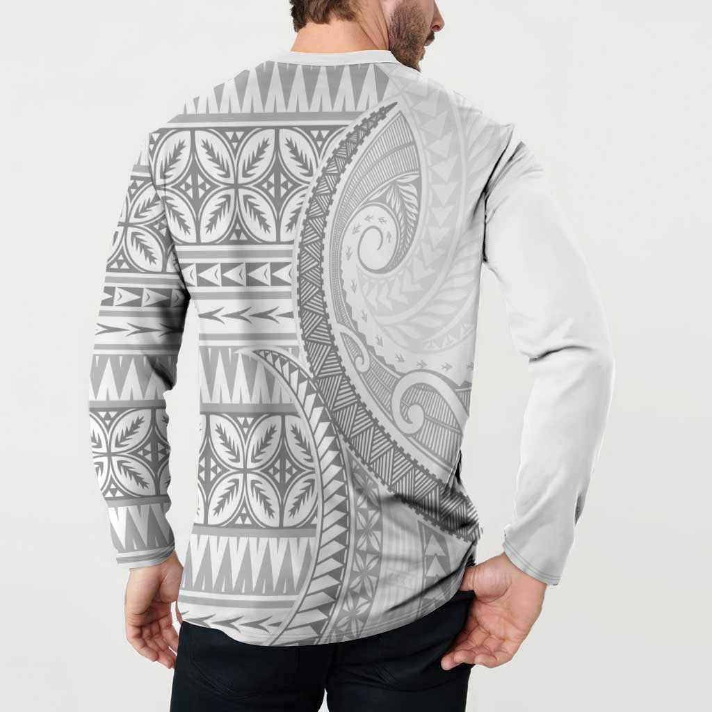 Polynesian White Sunday Button Sweatshirt Lotu Tamaiti Melanesian Pattern LT9 - Polynesian Pride