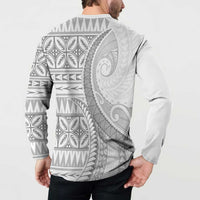 Polynesian White Sunday Button Sweatshirt Lotu Tamaiti Melanesian Pattern LT9 - Polynesian Pride