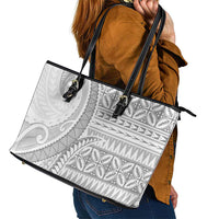 Polynesian White Sunday Leather Tote Bag Lotu Tamaiti Melanesian Pattern LT9 - Polynesian Pride