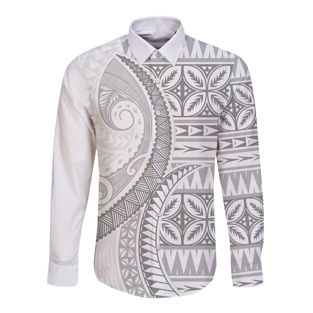 Polynesian White Sunday Long Sleeve Button Shirt Lotu Tamaiti Melanesian Pattern LT9 Unisex White - Polynesian Pride