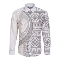 Polynesian White Sunday Long Sleeve Button Shirt Lotu Tamaiti Melanesian Pattern LT9 Unisex White - Polynesian Pride