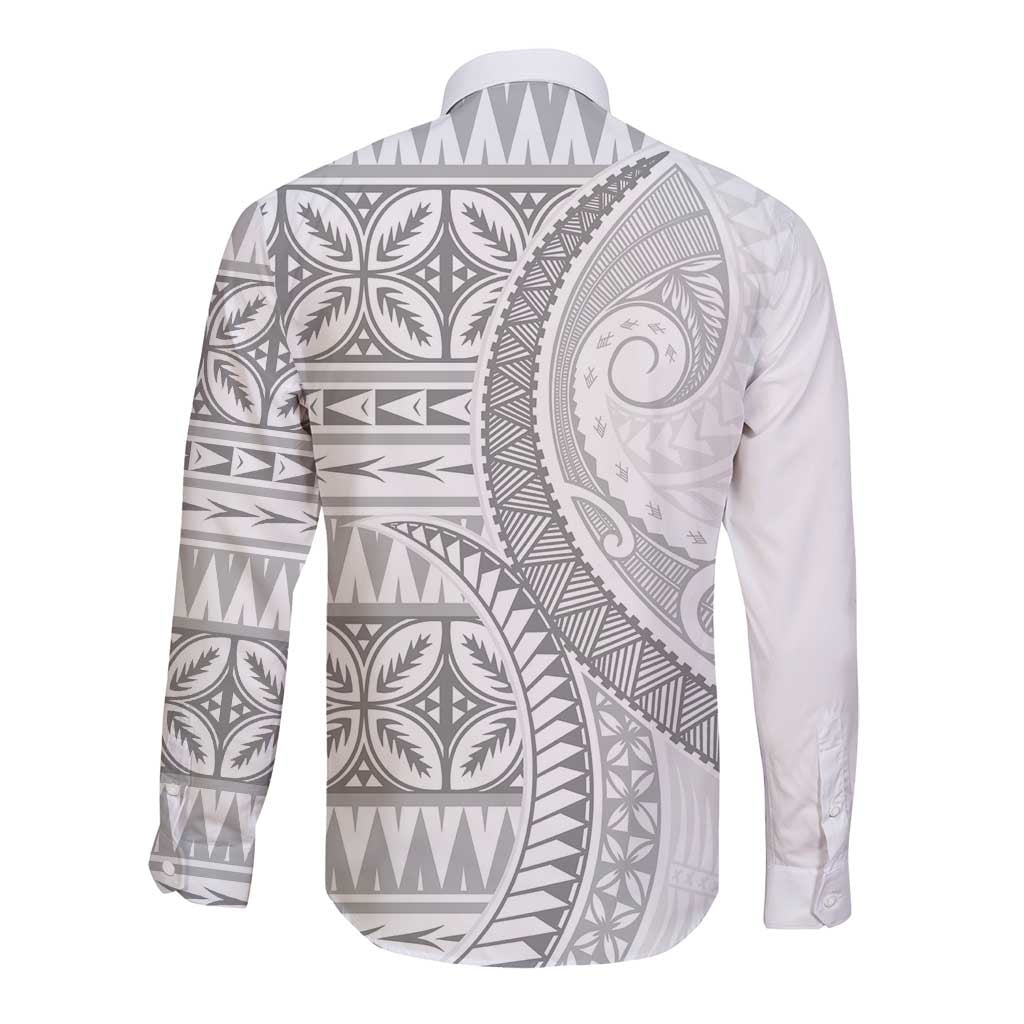 Polynesian White Sunday Long Sleeve Button Shirt Lotu Tamaiti Melanesian Pattern LT9 - Polynesian Pride