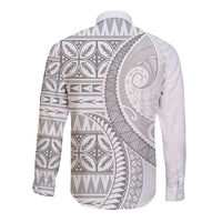 Polynesian White Sunday Long Sleeve Button Shirt Lotu Tamaiti Melanesian Pattern LT9 - Polynesian Pride