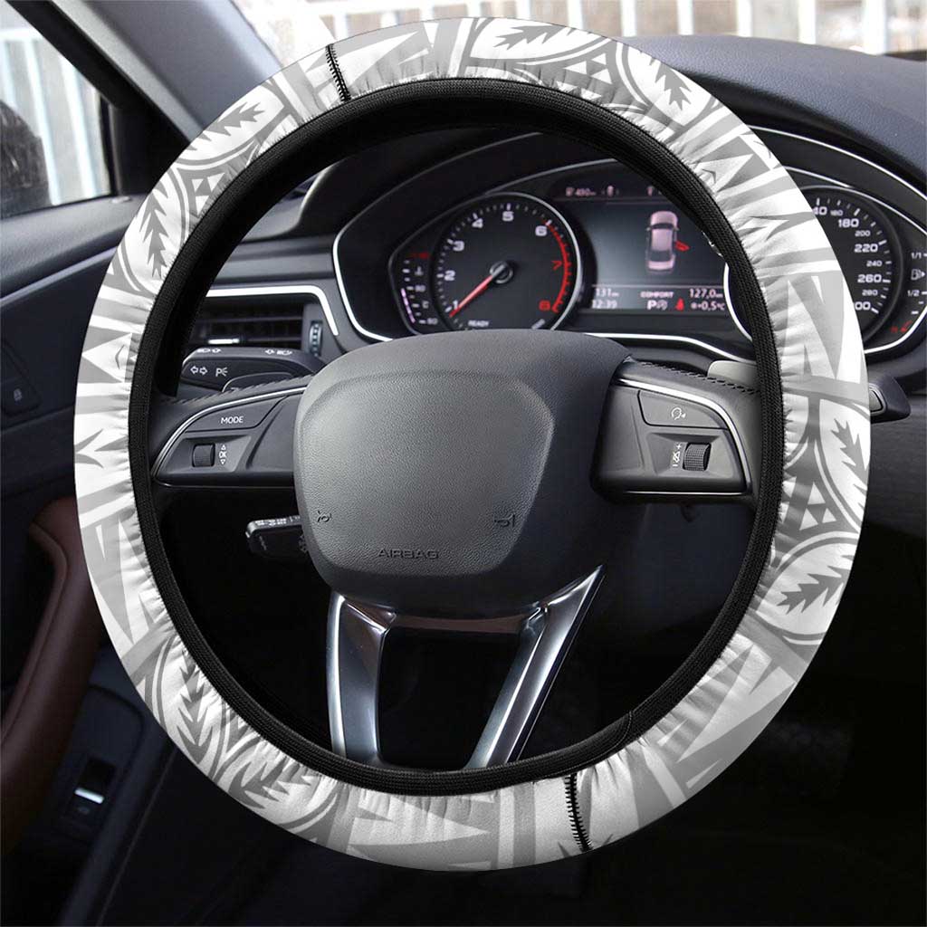 Polynesian White Sunday Steering Wheel Cover Lotu Tamaiti Melanesian Pattern LT9 - Polynesian Pride