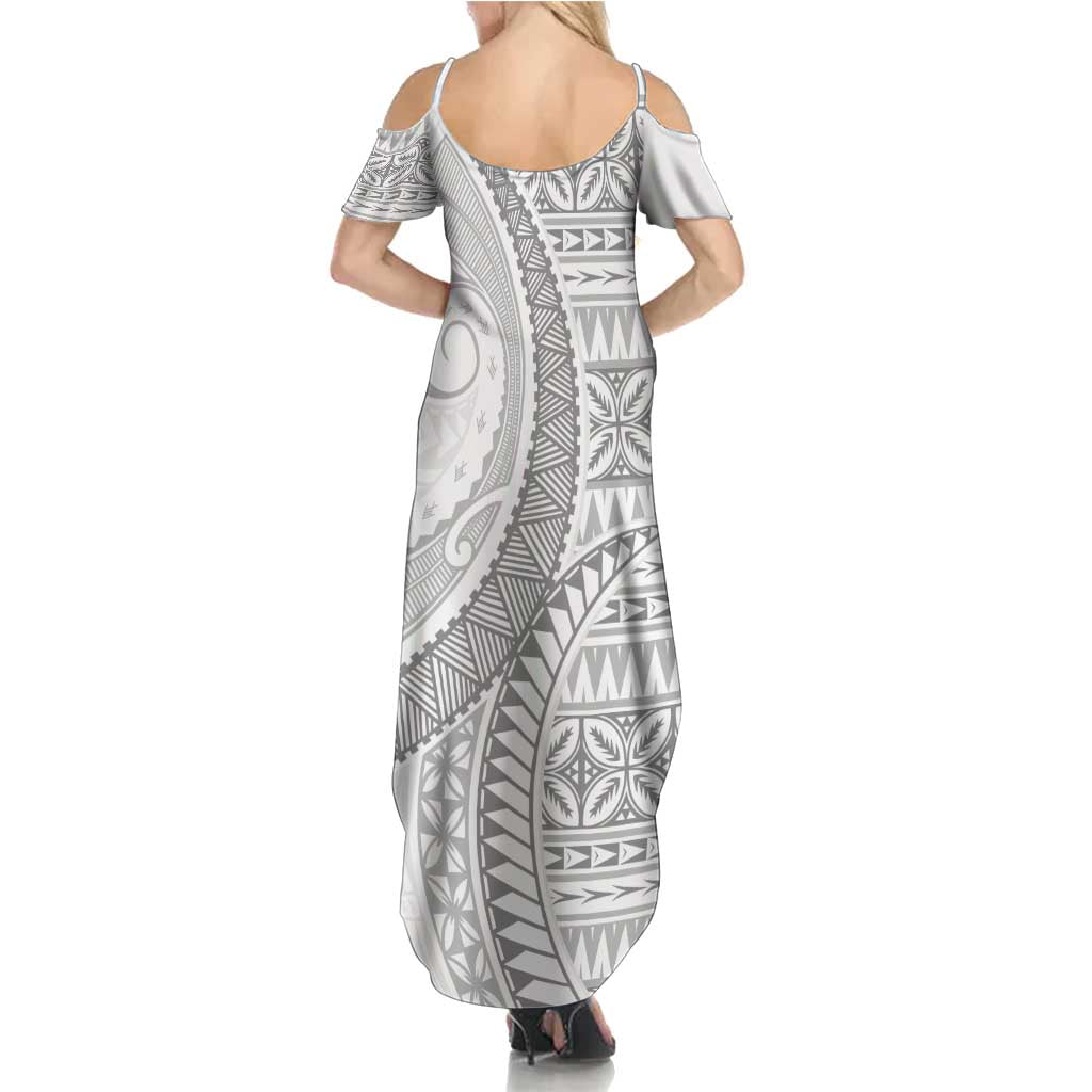Polynesian White Sunday Summer Maxi Dress Lotu Tamaiti Melanesian Pattern LT9 - Polynesian Pride