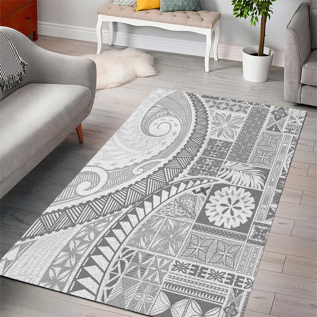Samoa Siapo White Sunday Area Rug Lotu Tamaiti Polynesian White Pattern LT9 - Polynesian Pride