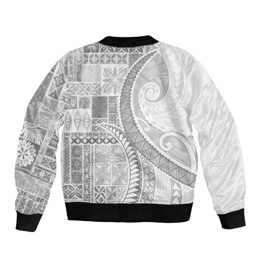 Samoa Siapo White Sunday Bomber Jacket Lotu Tamaiti Polynesian White Pattern LT9 - Polynesian Pride