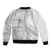 Samoa Siapo White Sunday Bomber Jacket Lotu Tamaiti Polynesian White Pattern LT9 - Polynesian Pride