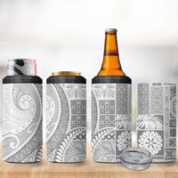 Samoa Siapo White Sunday 4 in 1 Can Cooler Tumbler Lotu Tamaiti Polynesian White Pattern LT9 - Polynesian Pride