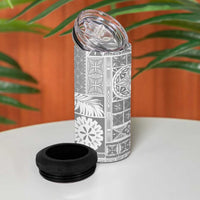 Samoa Siapo White Sunday 4 in 1 Can Cooler Tumbler Lotu Tamaiti Polynesian White Pattern LT9 - Polynesian Pride