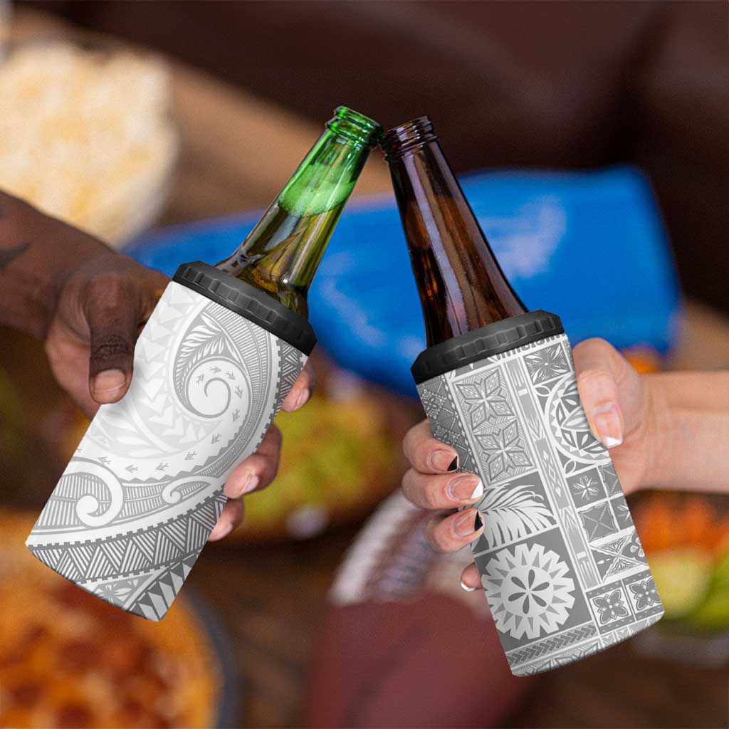 Samoa Siapo White Sunday 4 in 1 Can Cooler Tumbler Lotu Tamaiti Polynesian White Pattern LT9 - Polynesian Pride
