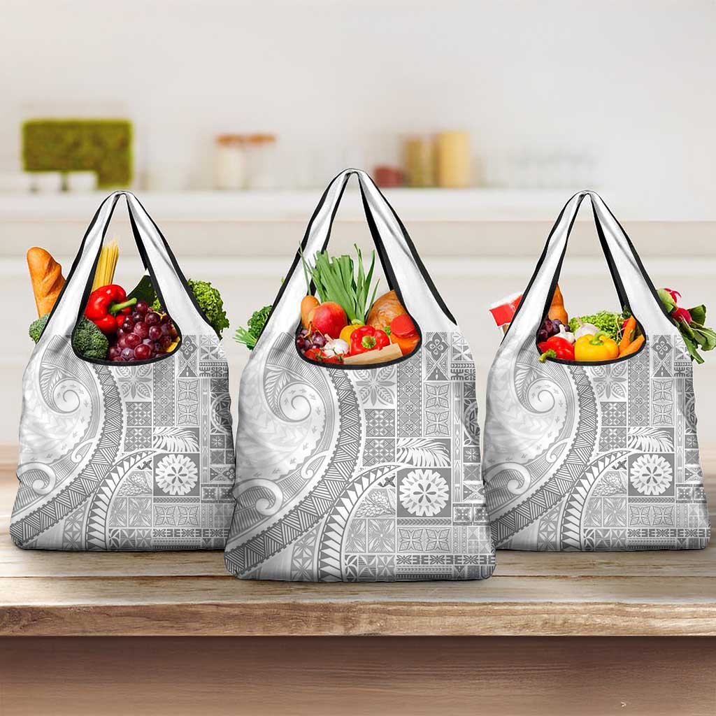 Samoa Siapo White Sunday Grocery Bag Lotu Tamaiti Polynesian White Pattern LT9 3-pack One Size White - Polynesian Pride