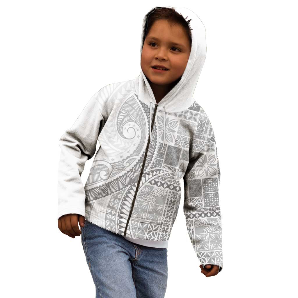 Samoa Siapo White Sunday Kid Hoodie Lotu Tamaiti Polynesian White Pattern LT9 - Polynesian Pride