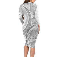 Samoa Siapo White Sunday Long Sleeve Bodycon Dress Lotu Tamaiti Polynesian White Pattern LT9 - Polynesian Pride