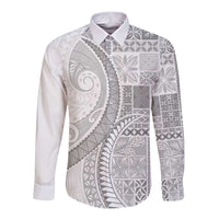 Samoa Siapo White Sunday Long Sleeve Button Shirt Lotu Tamaiti Polynesian White Pattern LT9 Unisex White - Polynesian Pride