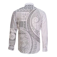 Samoa Siapo White Sunday Long Sleeve Button Shirt Lotu Tamaiti Polynesian White Pattern LT9 - Polynesian Pride