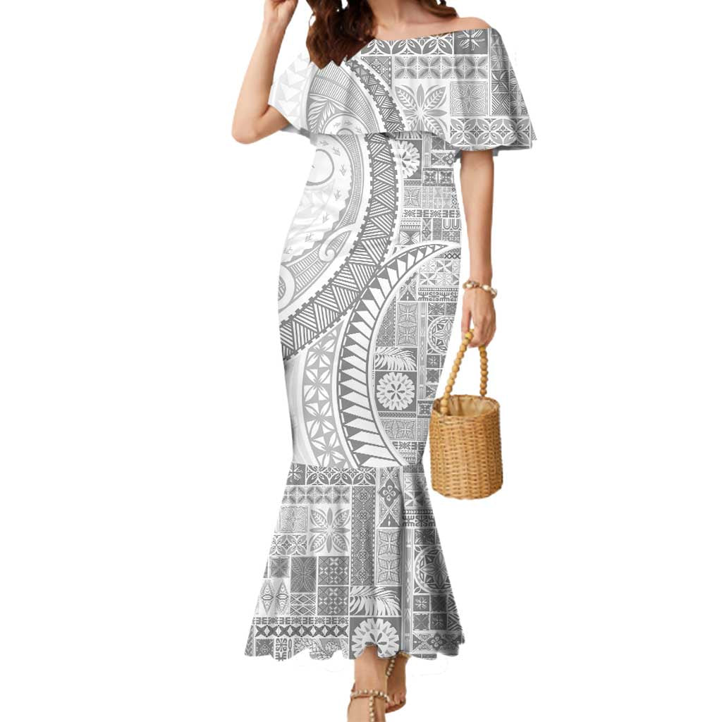 Samoa Siapo White Sunday Mermaid Dress Lotu Tamaiti Polynesian White Pattern LT9 Women White - Polynesian Pride