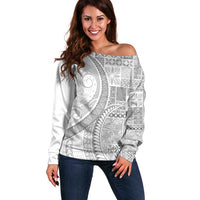 Samoa Siapo White Sunday Off Shoulder Sweater Lotu Tamaiti Polynesian White Pattern LT9 Women White - Polynesian Pride