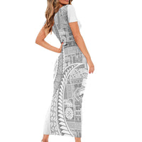 Samoa Siapo White Sunday Short Sleeve Bodycon Dress Lotu Tamaiti Polynesian White Pattern LT9 - Polynesian Pride