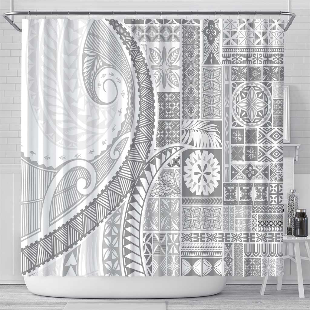 Samoa Siapo White Sunday Shower Curtain Lotu Tamaiti Polynesian White Pattern LT9 - Polynesian Pride