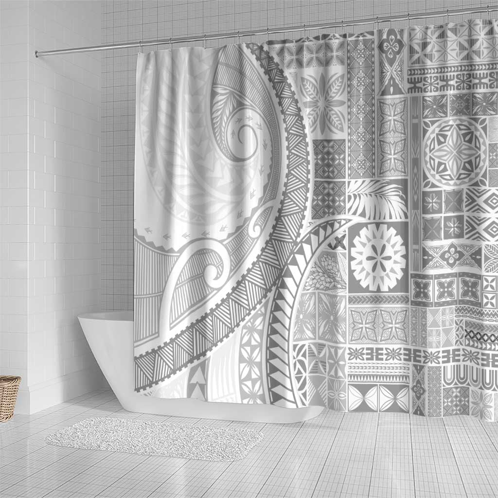 Samoa Siapo White Sunday Shower Curtain Lotu Tamaiti Polynesian White Pattern LT9 - Polynesian Pride