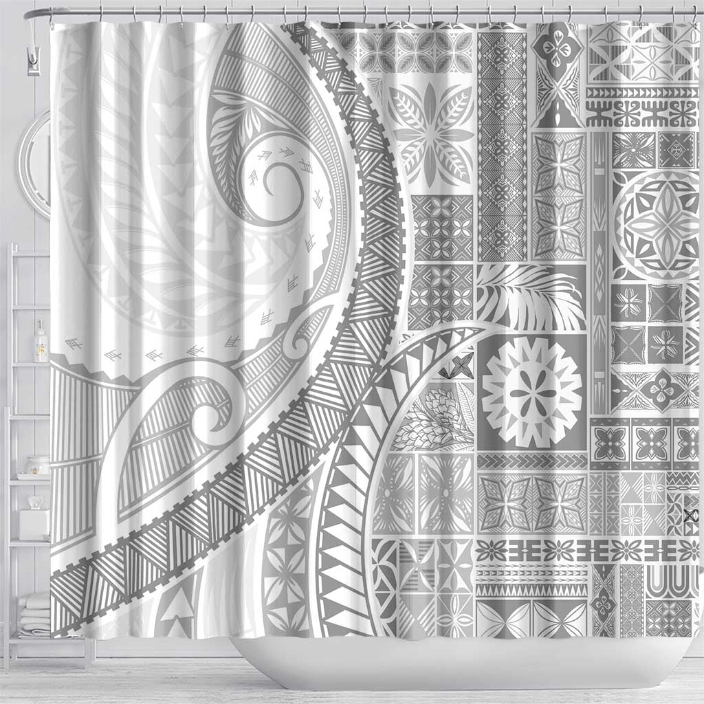 Samoa Siapo White Sunday Shower Curtain Lotu Tamaiti Polynesian White Pattern LT9 - Polynesian Pride