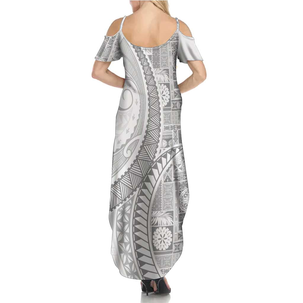 Samoa Siapo White Sunday Summer Maxi Dress Lotu Tamaiti Polynesian White Pattern LT9 - Polynesian Pride