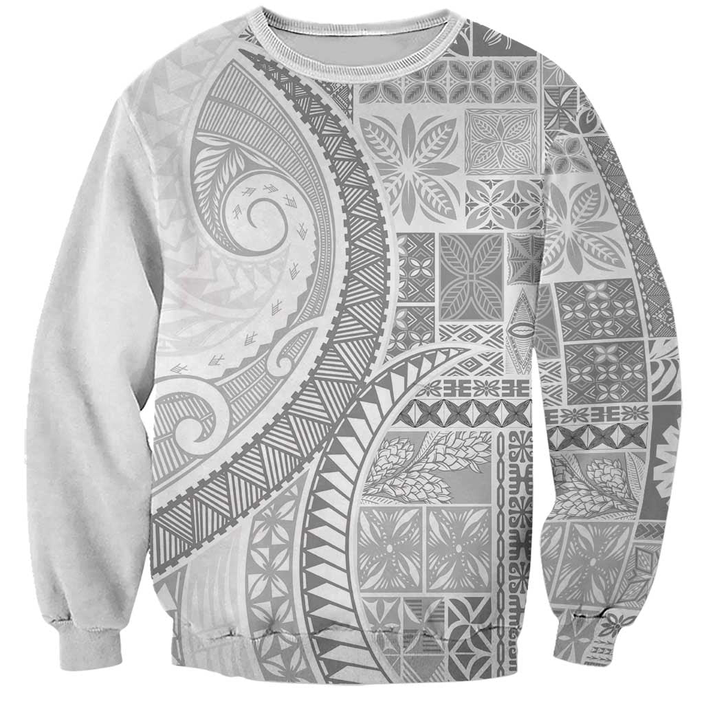 Samoa Siapo White Sunday Sweatshirt Lotu Tamaiti Polynesian White Pattern LT9 Unisex White - Polynesian Pride