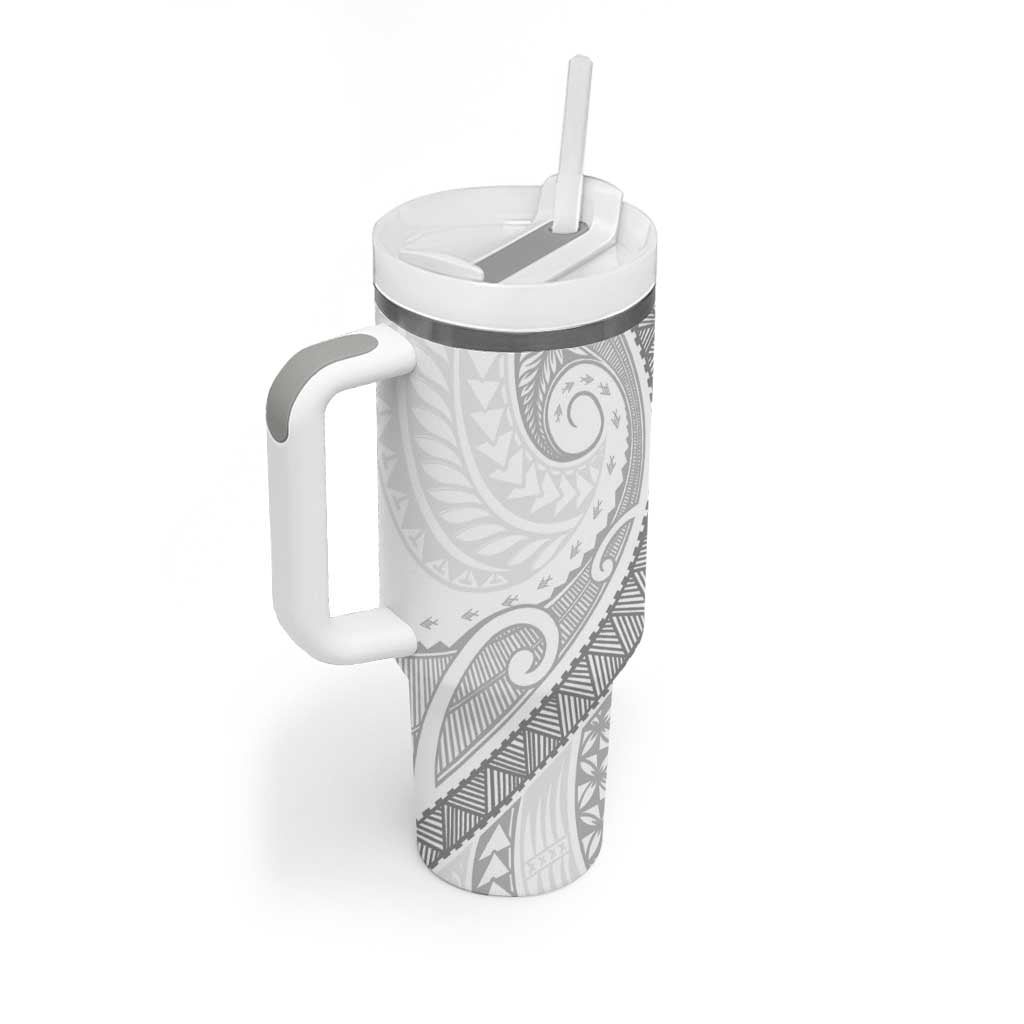 Samoa Siapo White Sunday Tumbler With Handle Lotu Tamaiti Polynesian White Pattern LT9 - Polynesian Pride