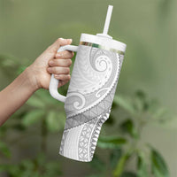 Samoa Siapo White Sunday Tumbler With Handle Lotu Tamaiti Polynesian White Pattern LT9 - Polynesian Pride
