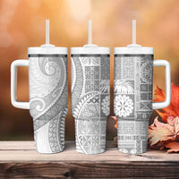 Samoa Siapo White Sunday Tumbler With Handle Lotu Tamaiti Polynesian White Pattern LT9 - Polynesian Pride
