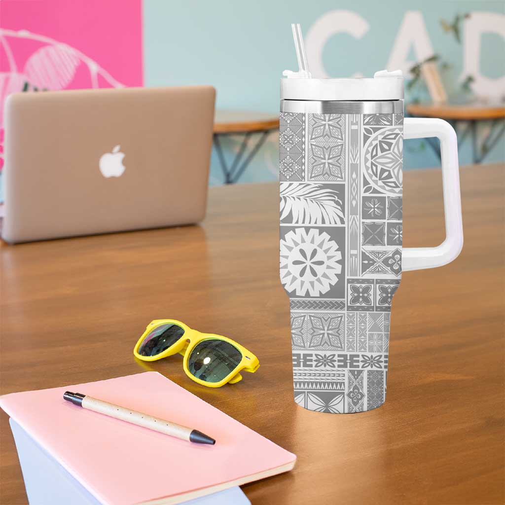 Samoa Siapo White Sunday Tumbler With Handle Lotu Tamaiti Polynesian White Pattern LT9 - Polynesian Pride