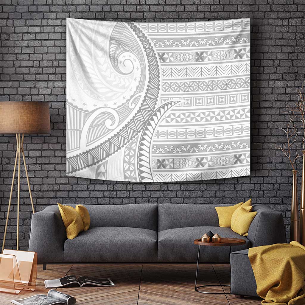 Tokelau White Sunday Tapestry Lotu Tamaiti Ngatu Tokelau Feletoa Manulua LT9 White - Polynesian Pride