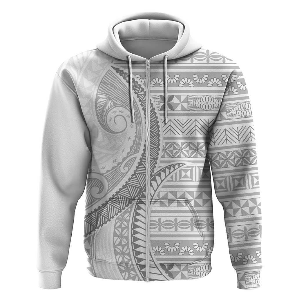 Tokelau White Sunday Zip Hoodie Lotu Tamaiti Ngatu Tokelau Feletoa Manulua LT9 Zip Hoodie White - Polynesian Pride