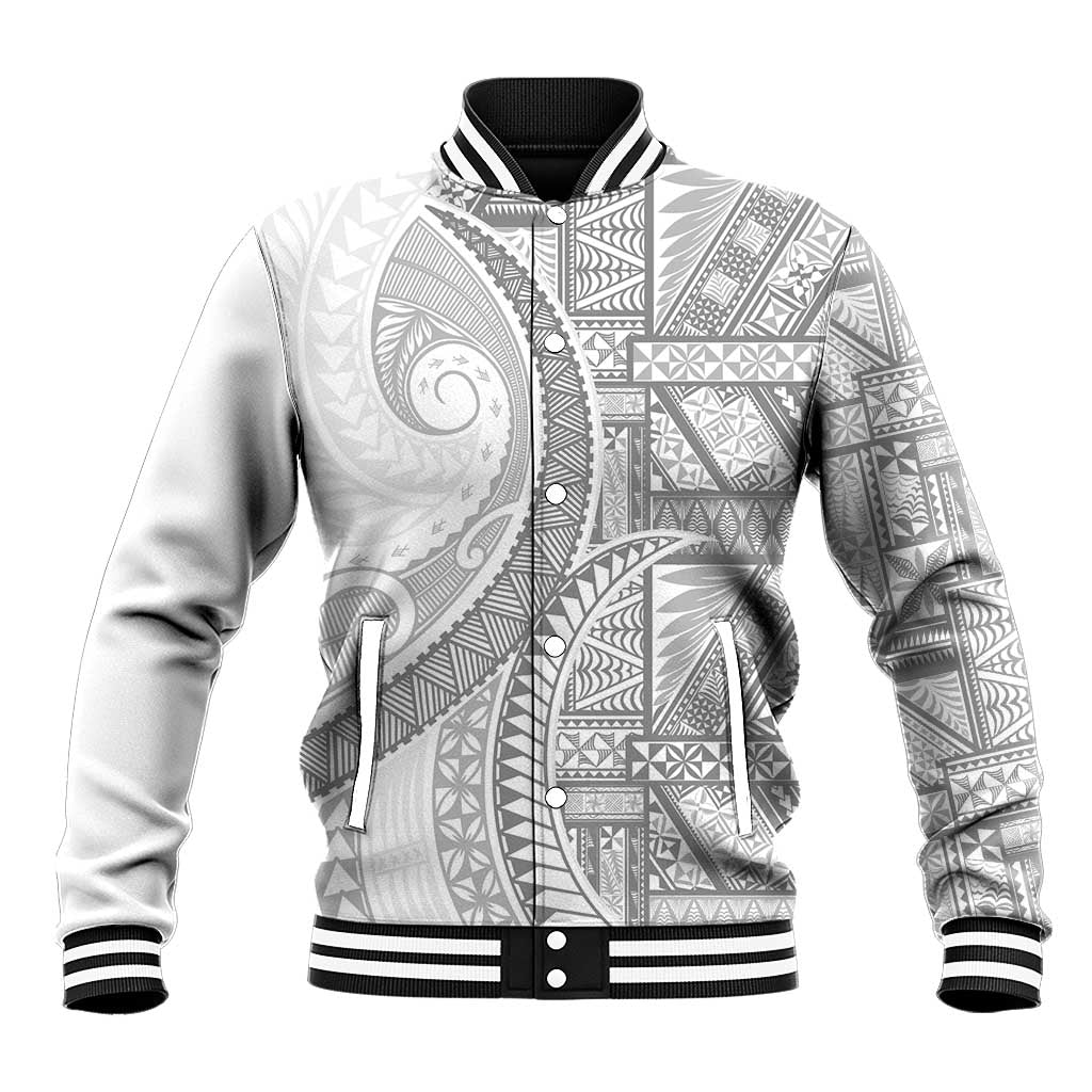 Tonga White Sunday Baseball Jacket Lotu Tamaiti Ngatu Tribal LT9 Unisex White - Polynesian Pride