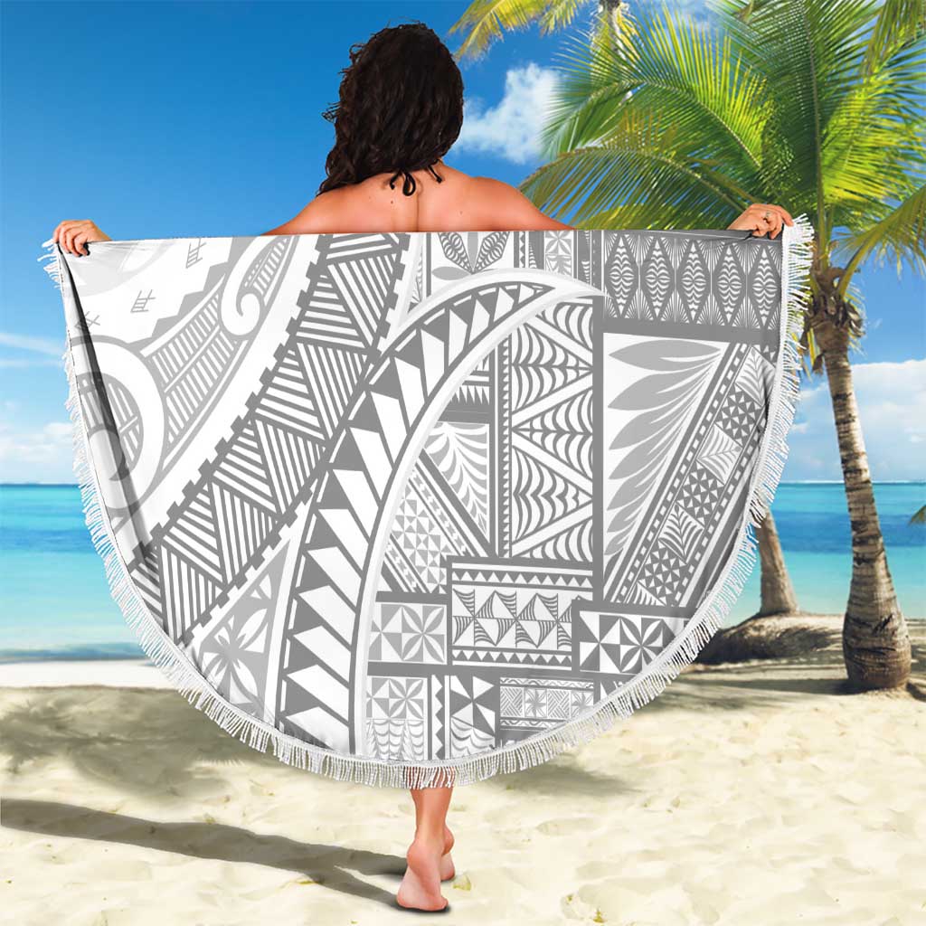 Tonga White Sunday Beach Blanket Lotu Tamaiti Ngatu Tribal LT9 - Polynesian Pride