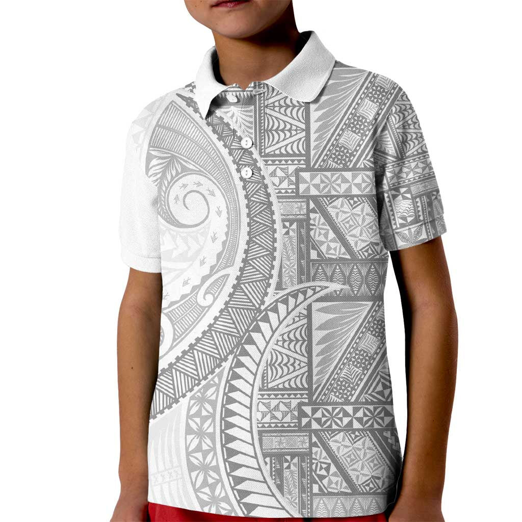 Tonga White Sunday Kid Polo Shirt Lotu Tamaiti Ngatu Tribal LT9 Kid White - Polynesian Pride