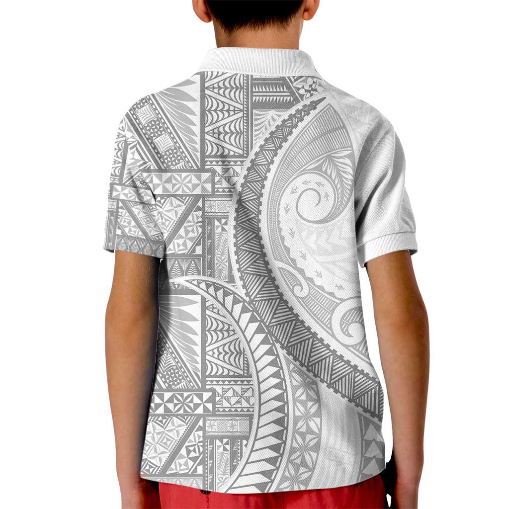 Tonga White Sunday Kid Polo Shirt Lotu Tamaiti Ngatu Tribal LT9 - Polynesian Pride