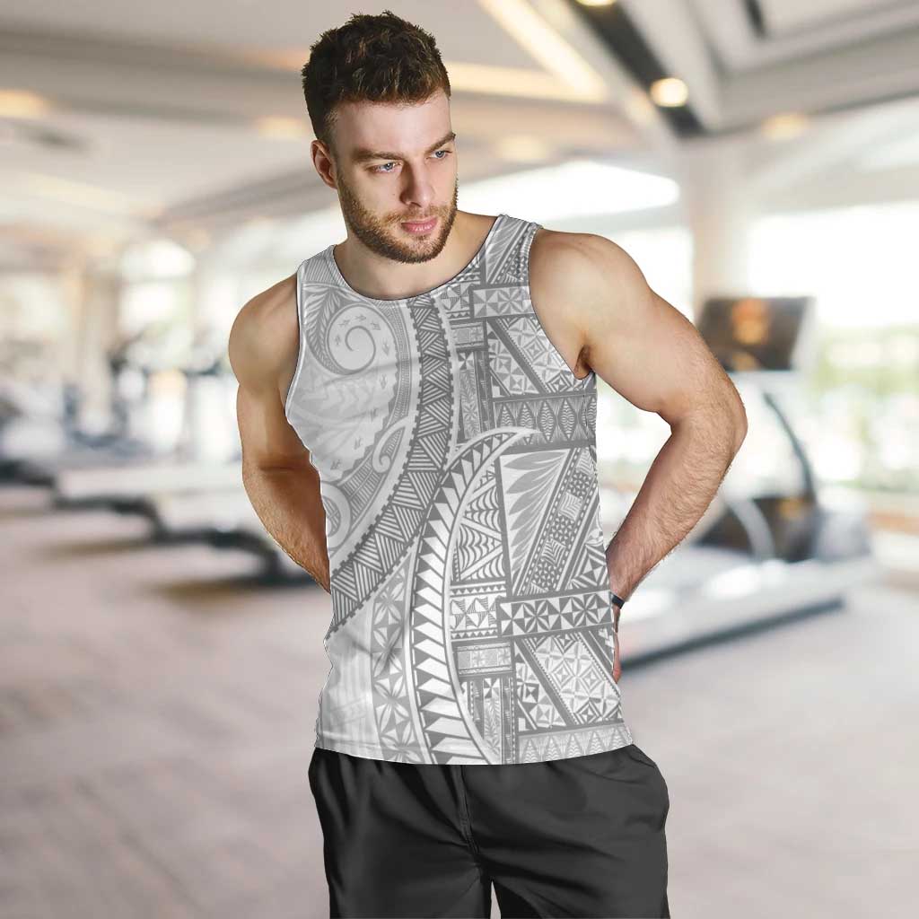 Tonga White Sunday Men Tank Top Lotu Tamaiti Ngatu Tribal LT9 White - Polynesian Pride