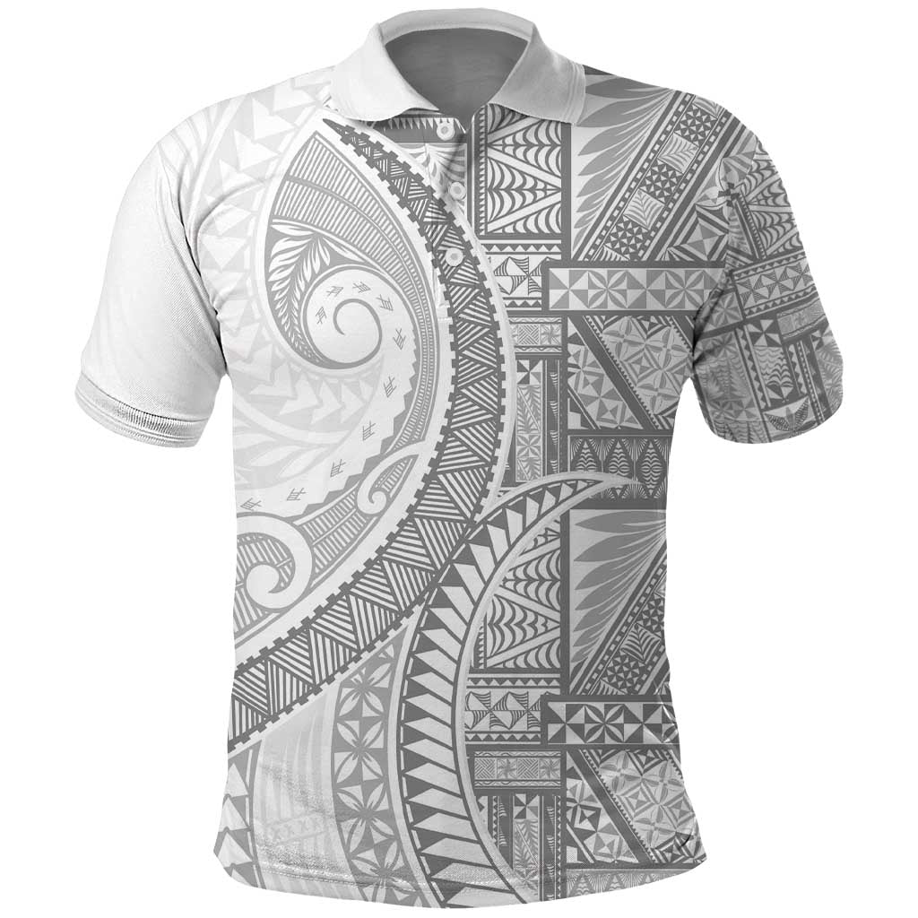 Tonga White Sunday Polo Shirt Lotu Tamaiti Ngatu Tribal LT9 White - Polynesian Pride