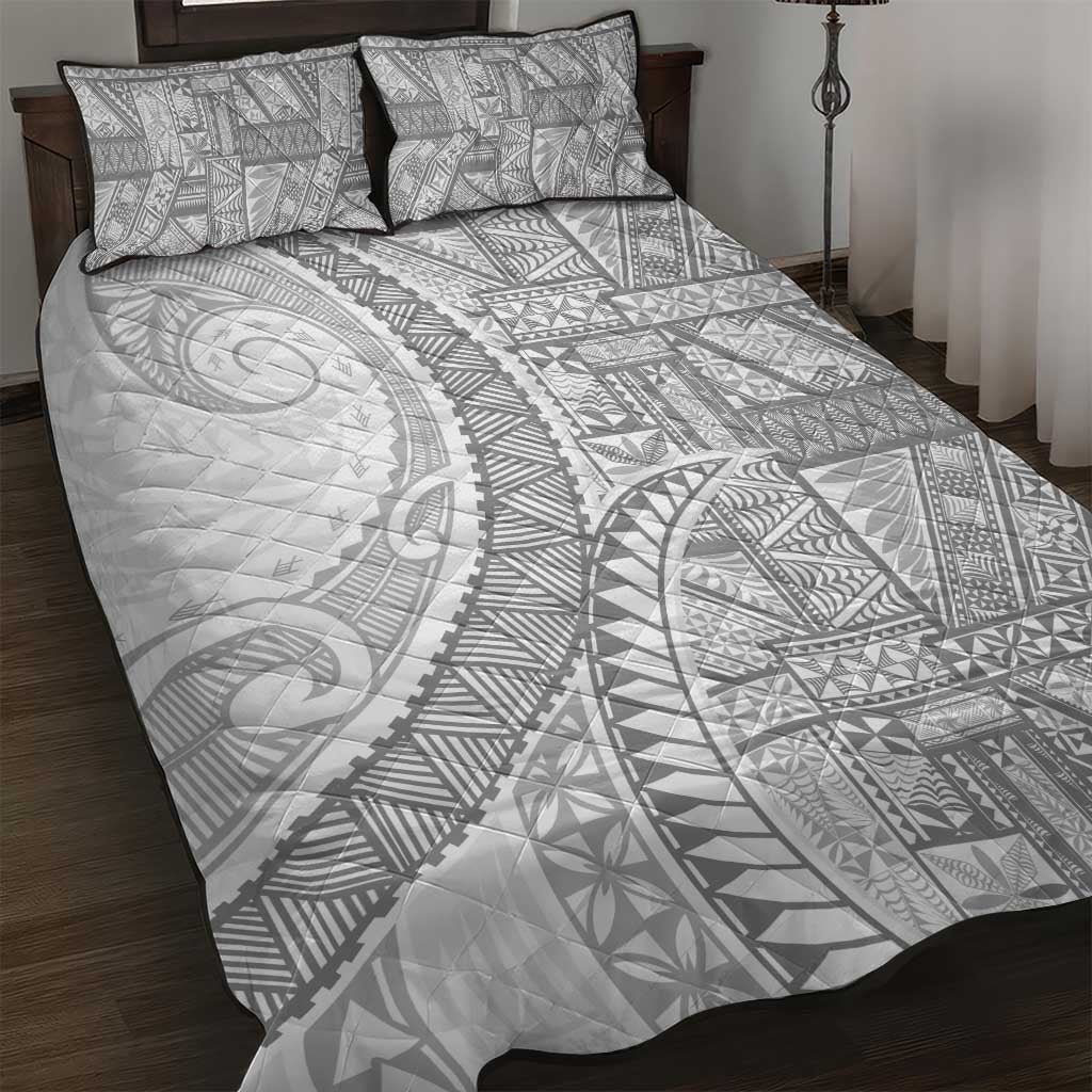 Tonga White Sunday Quilt Bed Set Lotu Tamaiti Ngatu Tribal LT9 White - Polynesian Pride