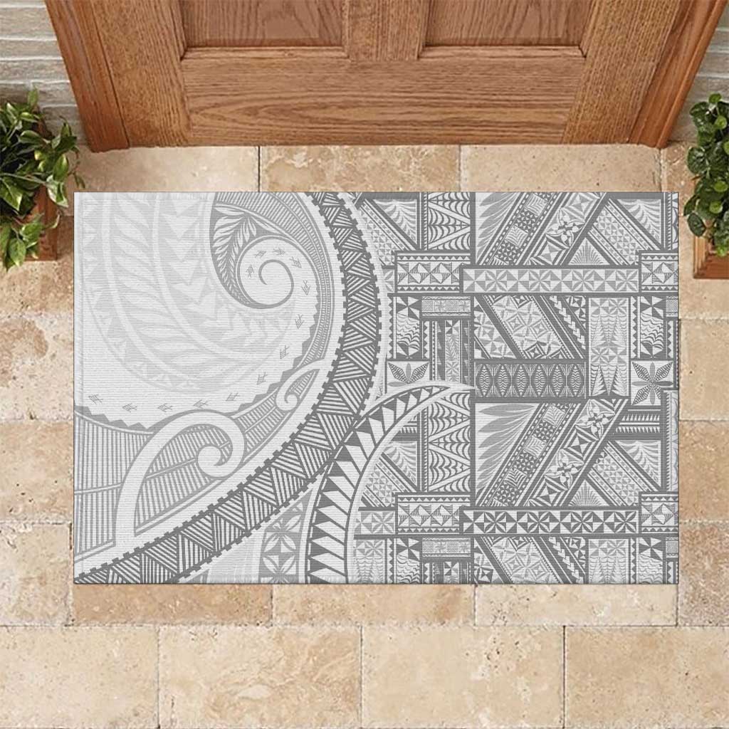 Tonga White Sunday Rubber Doormat Lotu Tamaiti Ngatu Tribal LT9 White - Polynesian Pride