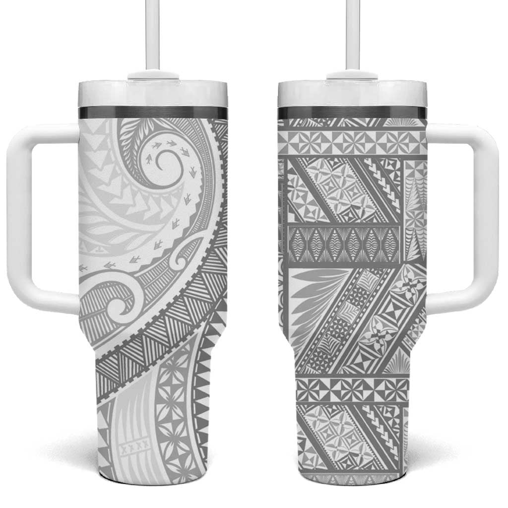 Tonga White Sunday Tumbler With Handle Lotu Tamaiti Ngatu Tribal LT9 One Size: 40 oz White - Polynesian Pride