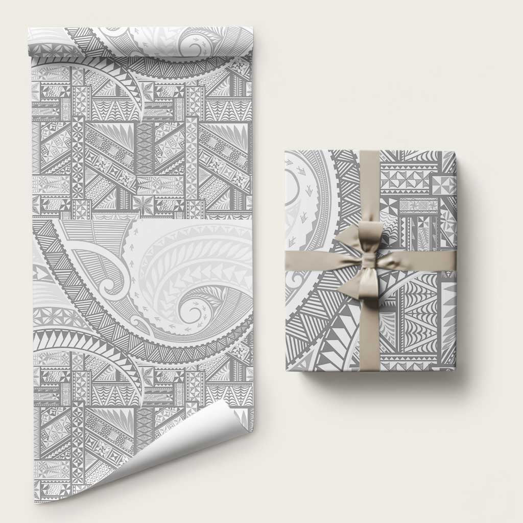 Tonga White Sunday Wrapping Paper Lotu Tamaiti Ngatu Tribal LT9 58" × 23" White - Polynesian Pride