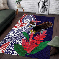 American Samoa Bald Eagle Personalized Area Rug Polynesian Teuila Flowers LT9 Blue - Polynesian Pride