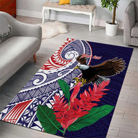 American Samoa Bald Eagle Personalized Area Rug Polynesian Teuila Flowers LT9 - Polynesian Pride