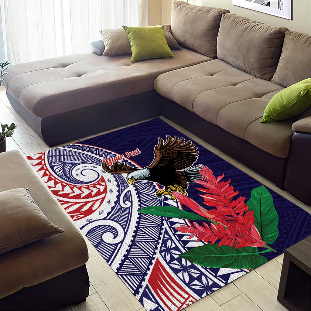 American Samoa Bald Eagle Personalized Area Rug Polynesian Teuila Flowers LT9 - Polynesian Pride