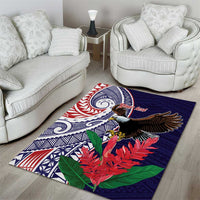 American Samoa Bald Eagle Personalized Area Rug Polynesian Teuila Flowers LT9 - Polynesian Pride